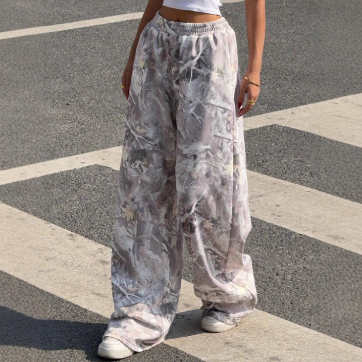 Women Wide Printed Pants with Elastic Waist Lune London