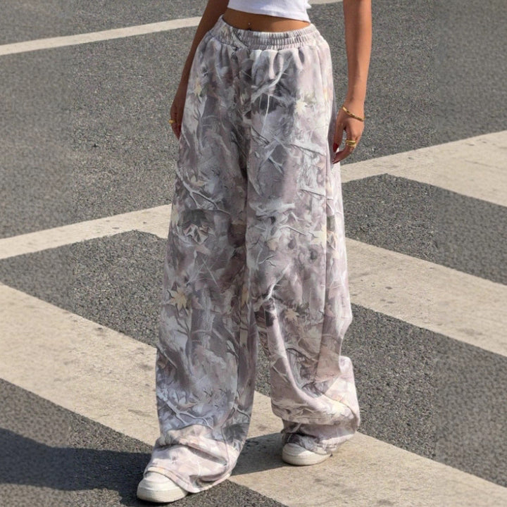 Women Wide Printed Pants with Elastic Waist Lune London