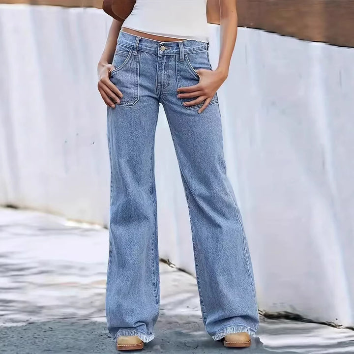 Women's wide-cut jeans with frayed hem Lune London