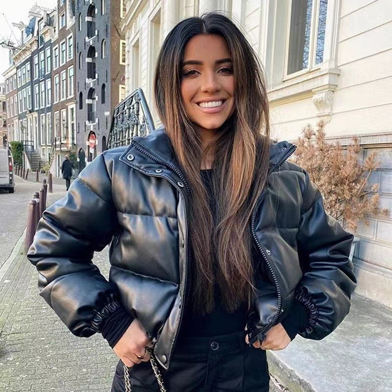 Ladies Quilted Jacket in Faux Leather Lune London