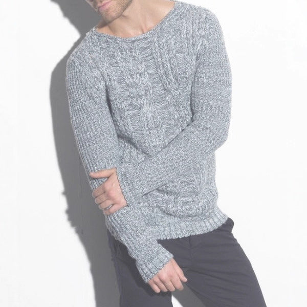 Chunky knit sweater for men with textured cable design and casual round neck Lune London