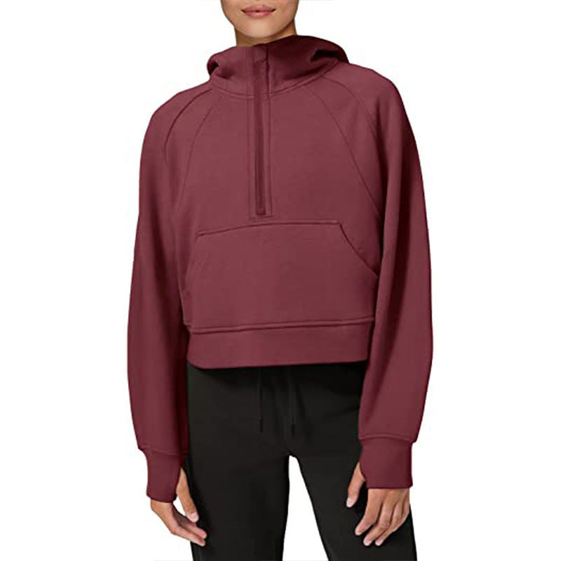 Ladies fleece hooded sweatshirt with half-zip Lune London