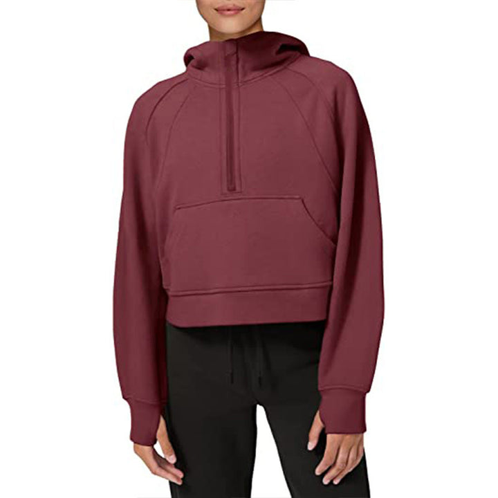 Ladies fleece hooded sweatshirt with half-zip Lune London