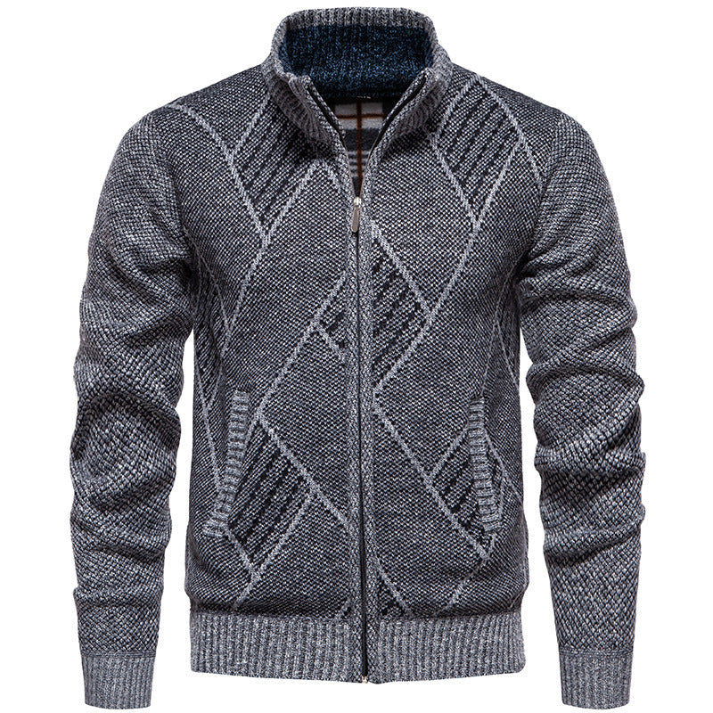 Men's Cardigan with Modern Cable Pattern and High Collar Lune London