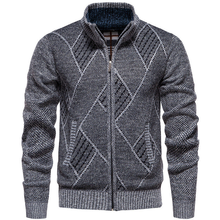 Men's Cardigan with Modern Cable Pattern and High Collar Lune London