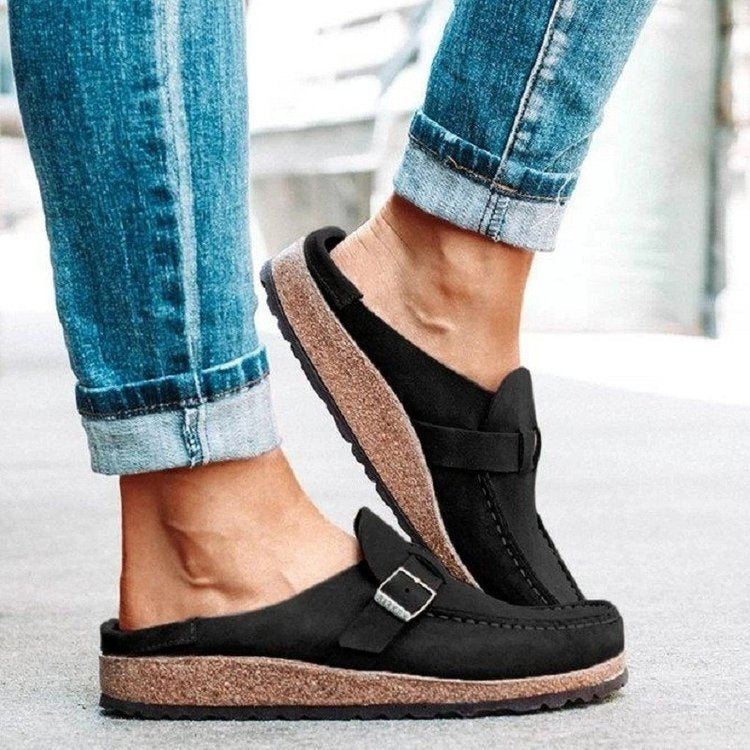 Ladies comfortable loafers with fashionable buckle detail Lune London