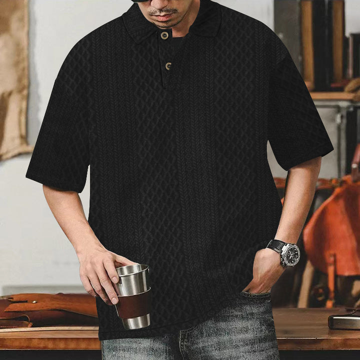 Casual polo for men with textured surface and button placket Lune London