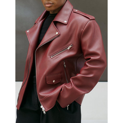 Women's leather motorcycle jacket with asymmetrical zipper Lune London