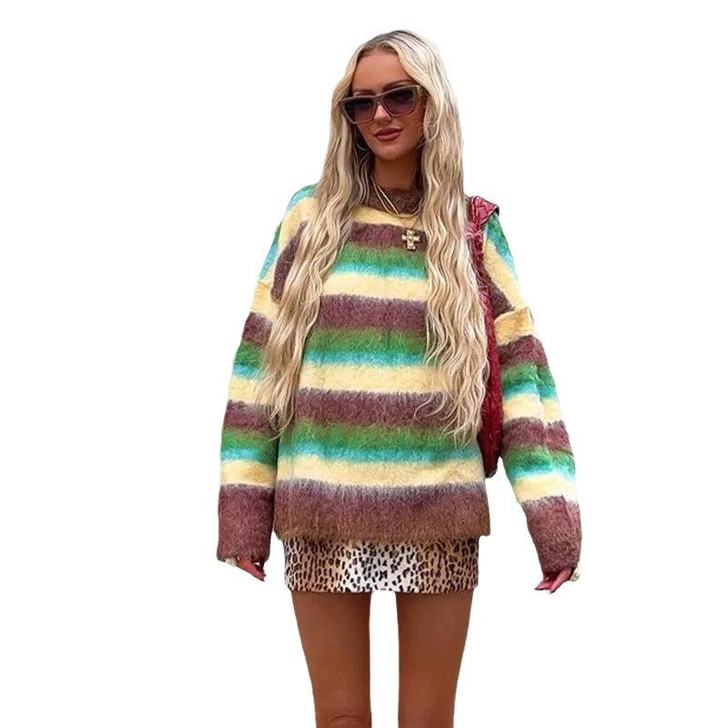 Women Trendy Message Sweater with Striped Design Lune London