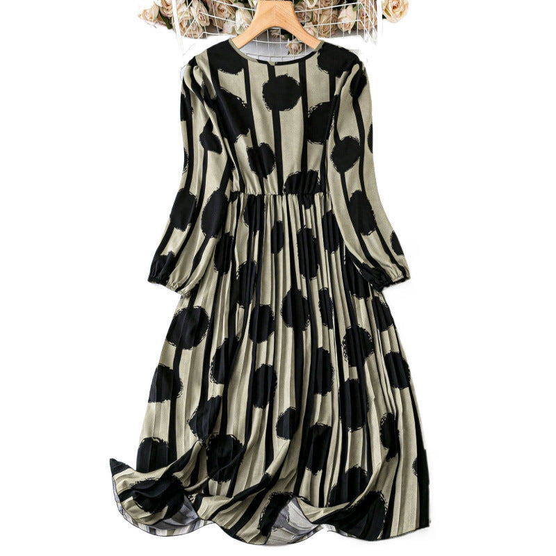 Maxi dress for women with striped polka dot design and puff sleeves Lune London