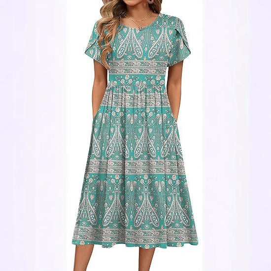 Midi dress for women with round neck and practical pockets Lune London