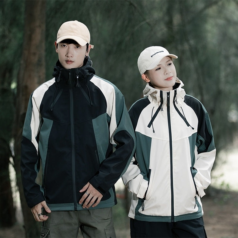 Technical outdoor jacket for men with waterproof properties and an adjustable hood Lune London