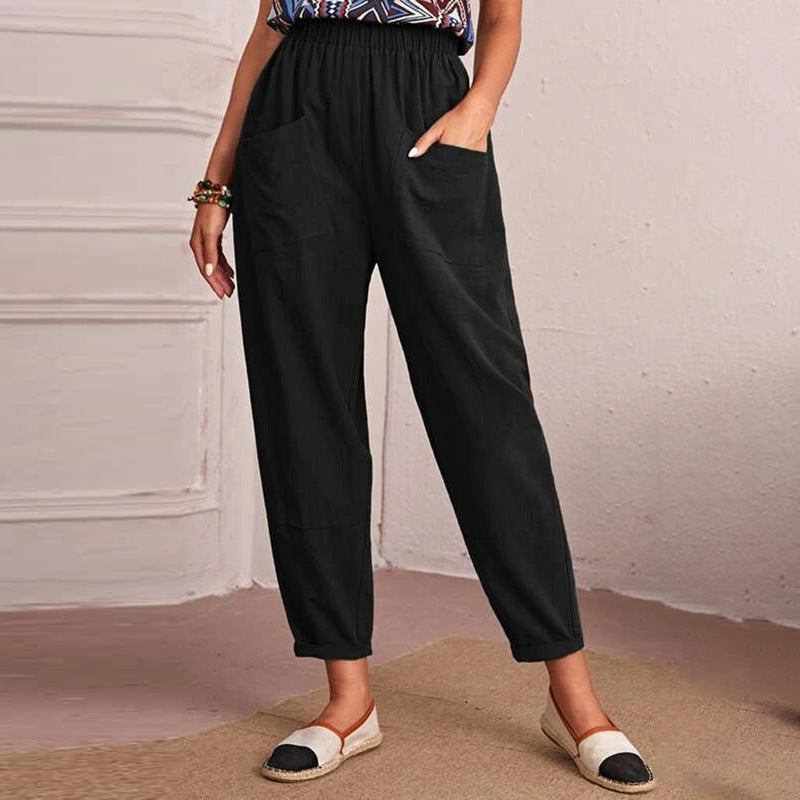 Women's Comfortable Utility Pants with Elastic Waistband and Practical Pockets