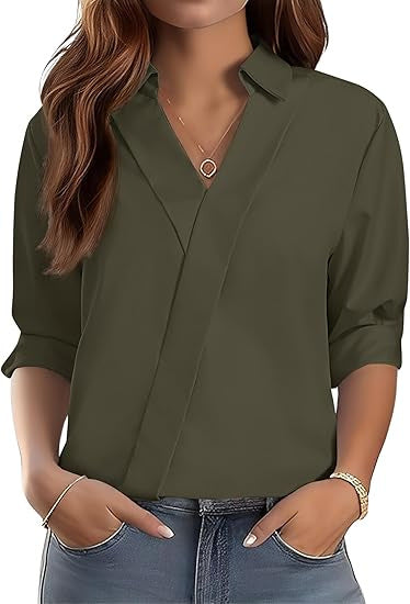 Femmes élégante blouse à col en V avec design texturé Chic & Stil