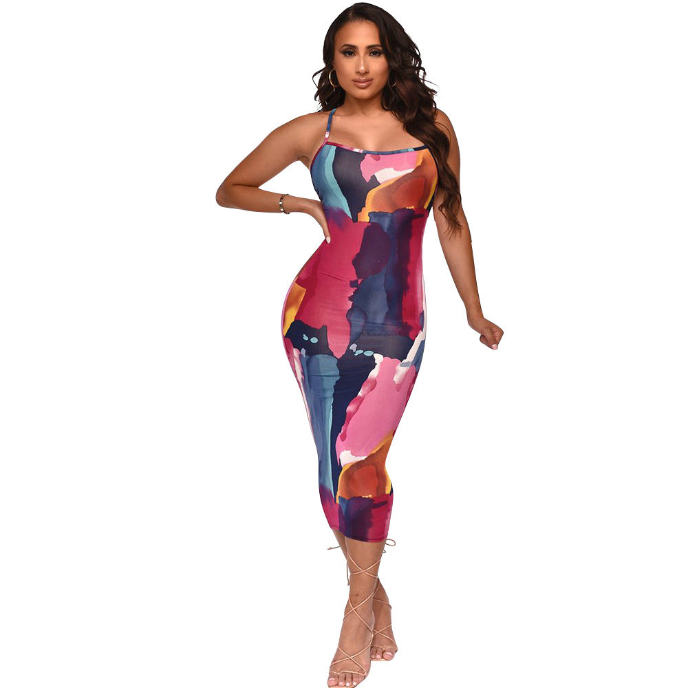 Women Abstract Pattern Fitted Midi Dress Chic and Elegant