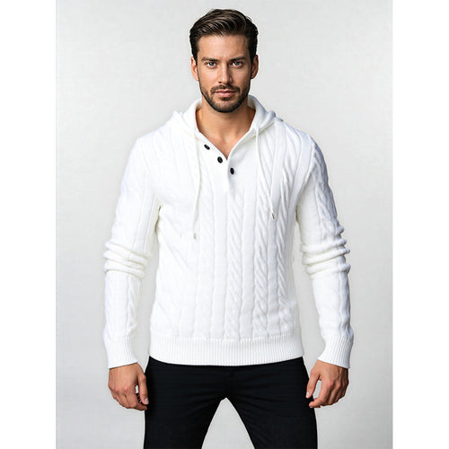 Chunky knit hoodie for men with modern embossed pattern Lune London