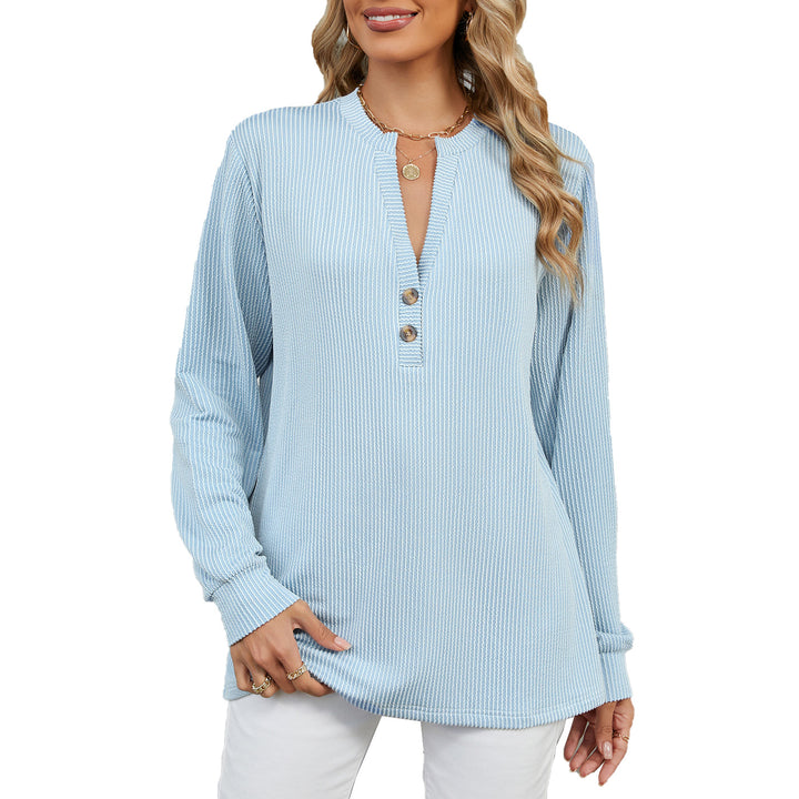Long sleeve women's t-shirt with a trendy Henley neckline and structured ribbed texture Lune London