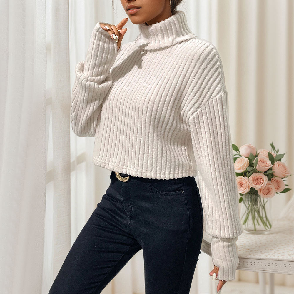 Chic & Stil women's cropped sweatshirt with high collar and finely ribbed structure