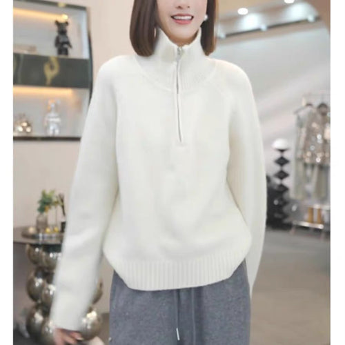 Knit sweater for women with high collar and practical zipper Lune London