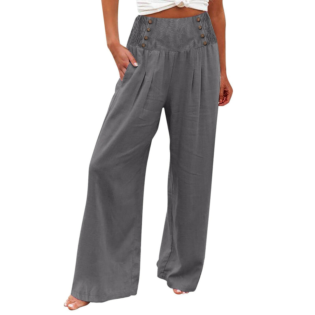 Pantalon d'été large pour femmes avec détails en bouton Lune London
