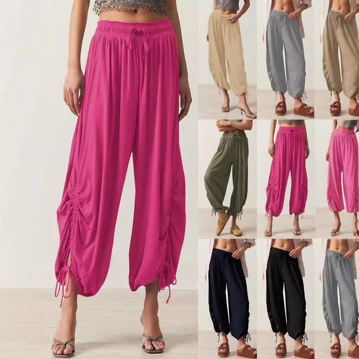 Casual Palazzo pants for women with elastic waist and adjustable ankle bands Lune London