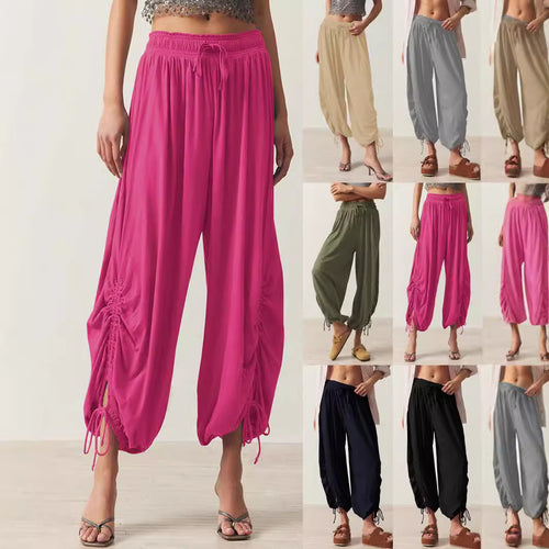 Casual Palazzo pants for women with elastic waist and adjustable ankle bands Lune London