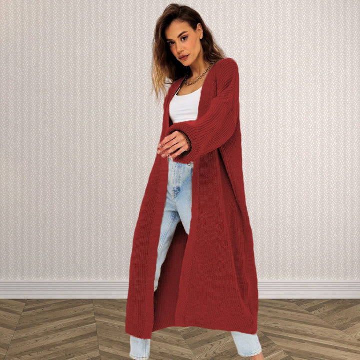 Ladies Long Knit Cardigan with Open Design and Loose Sleeves Lune London
