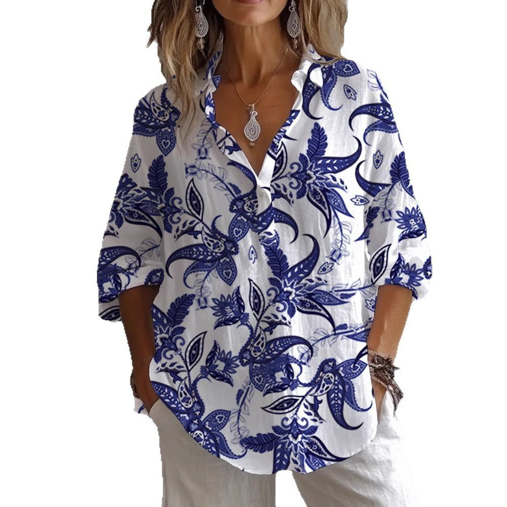 Casual blouse for women with floral print and button placket Lune London