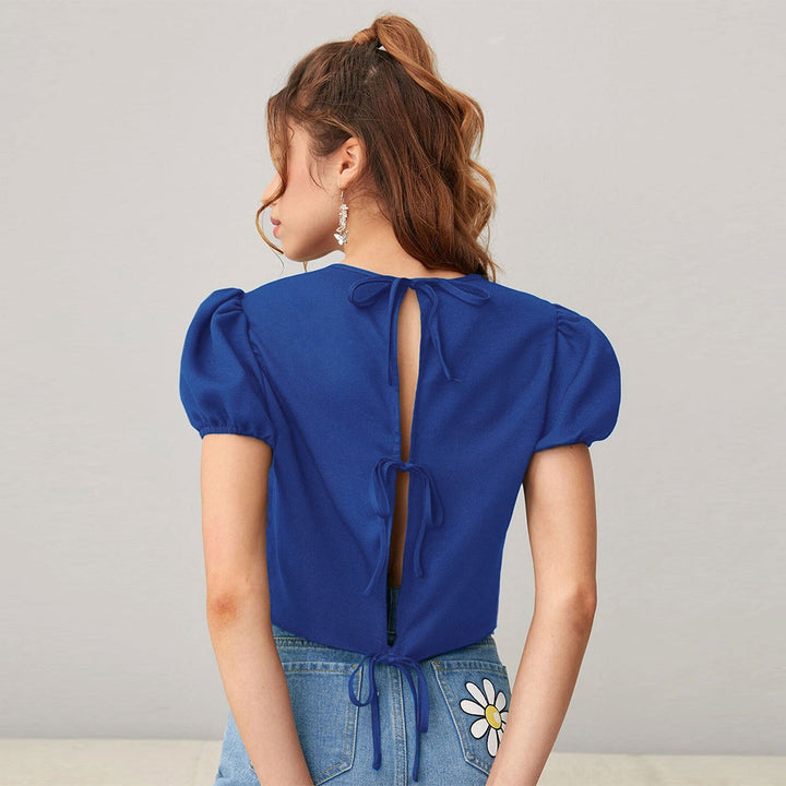 Women's Short Top with Puff Sleeves and Soft Round Neck Chic & Stylish