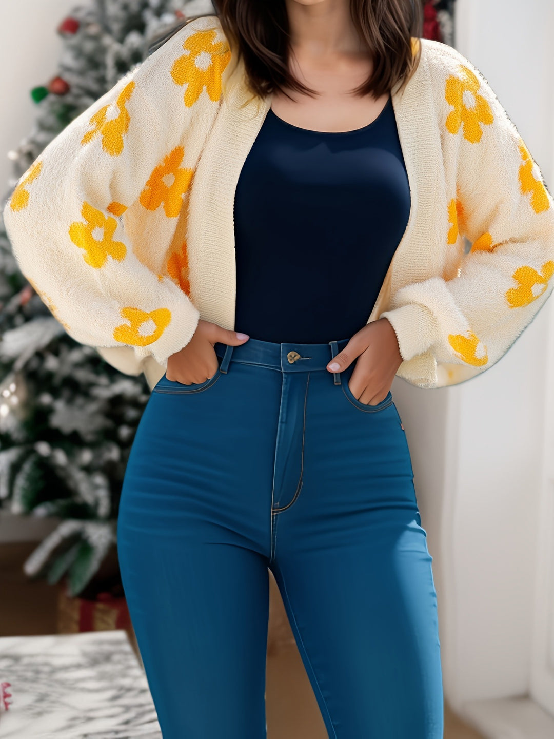 Ladies trendy cardigan with floral design Lune London