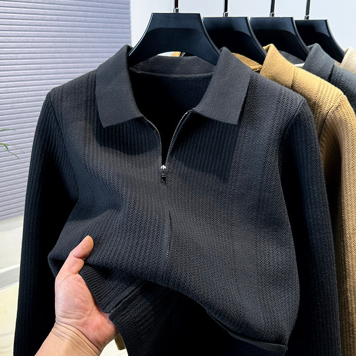 Womans sweater with textured zipper and classic collar Lune London