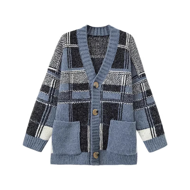 Ladies Oversized Pullover with Checkered Pattern Lune London