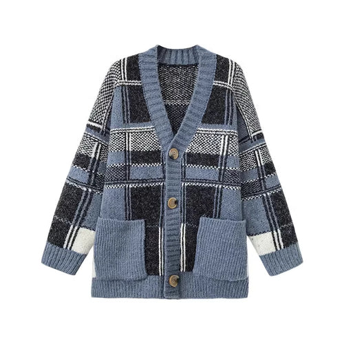 Ladies Oversized Pullover with Checkered Pattern Lune London