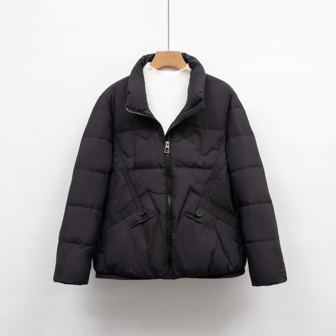 Ladies winter quilted down jacket with practical pockets and large collar Lune London