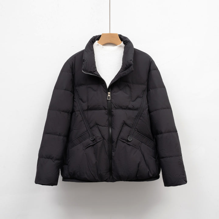 Ladies winter quilted down jacket with practical pockets and large collar Lune London