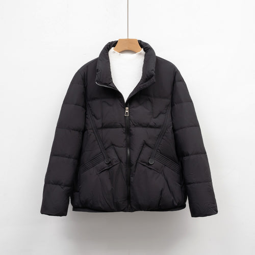 Ladies winter quilted down jacket with practical pockets and large collar Lune London