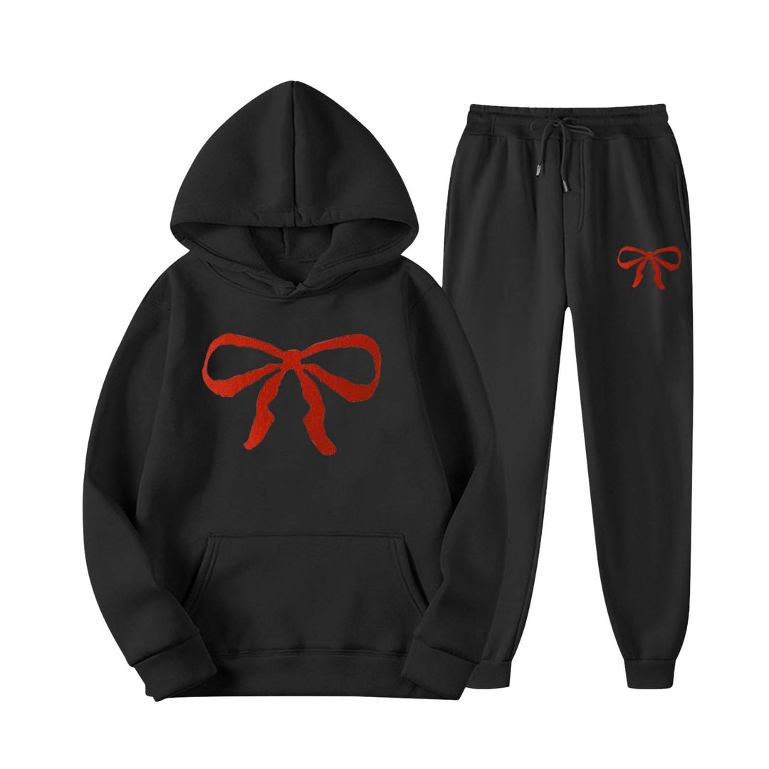 Women's hooded sweat suit with creative bow motif and comfortable fit Chic & Stil