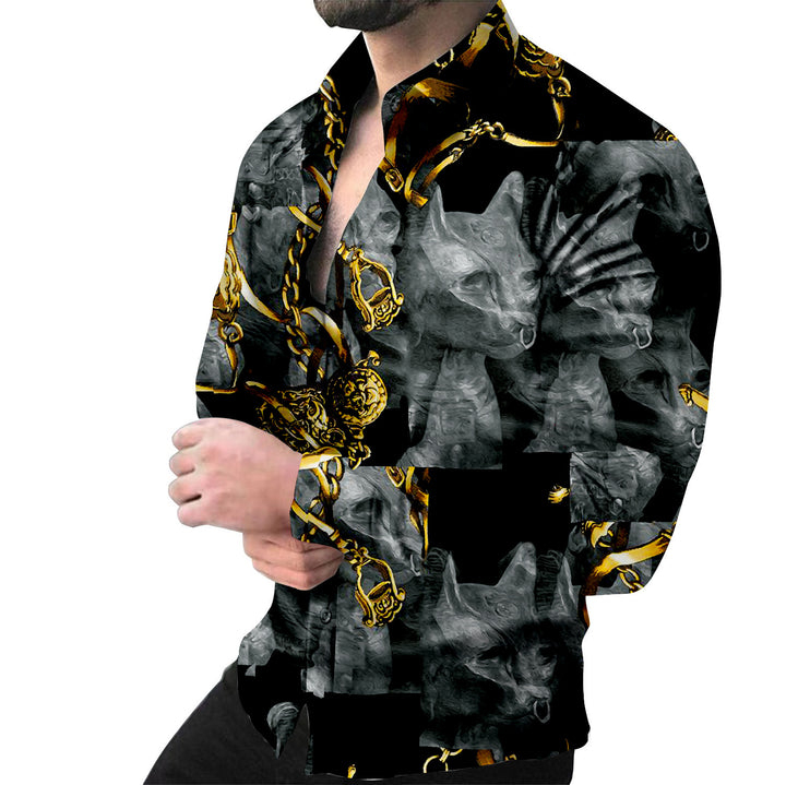 Creative long sleeve shirt for men with animal pattern and chain Lune London