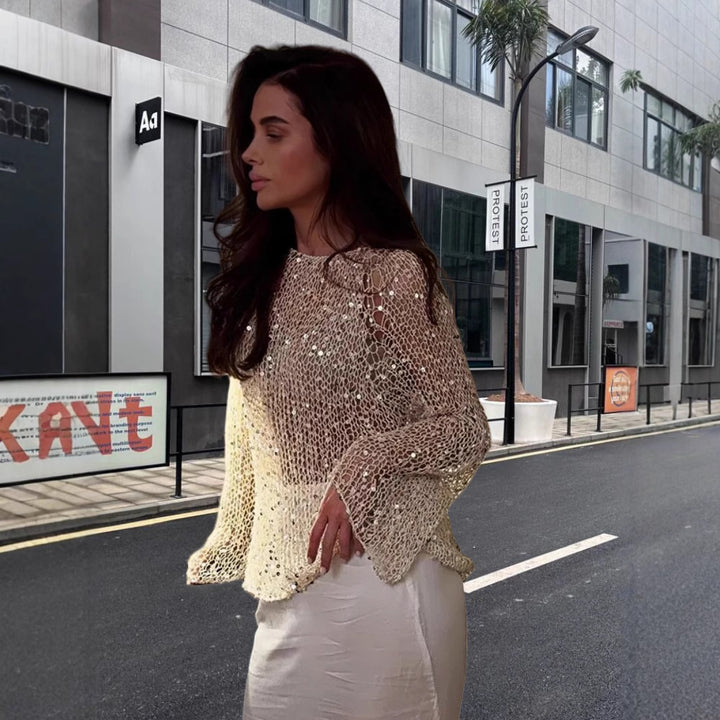 Women airy knit top with sparkling details and loose fit Lune London