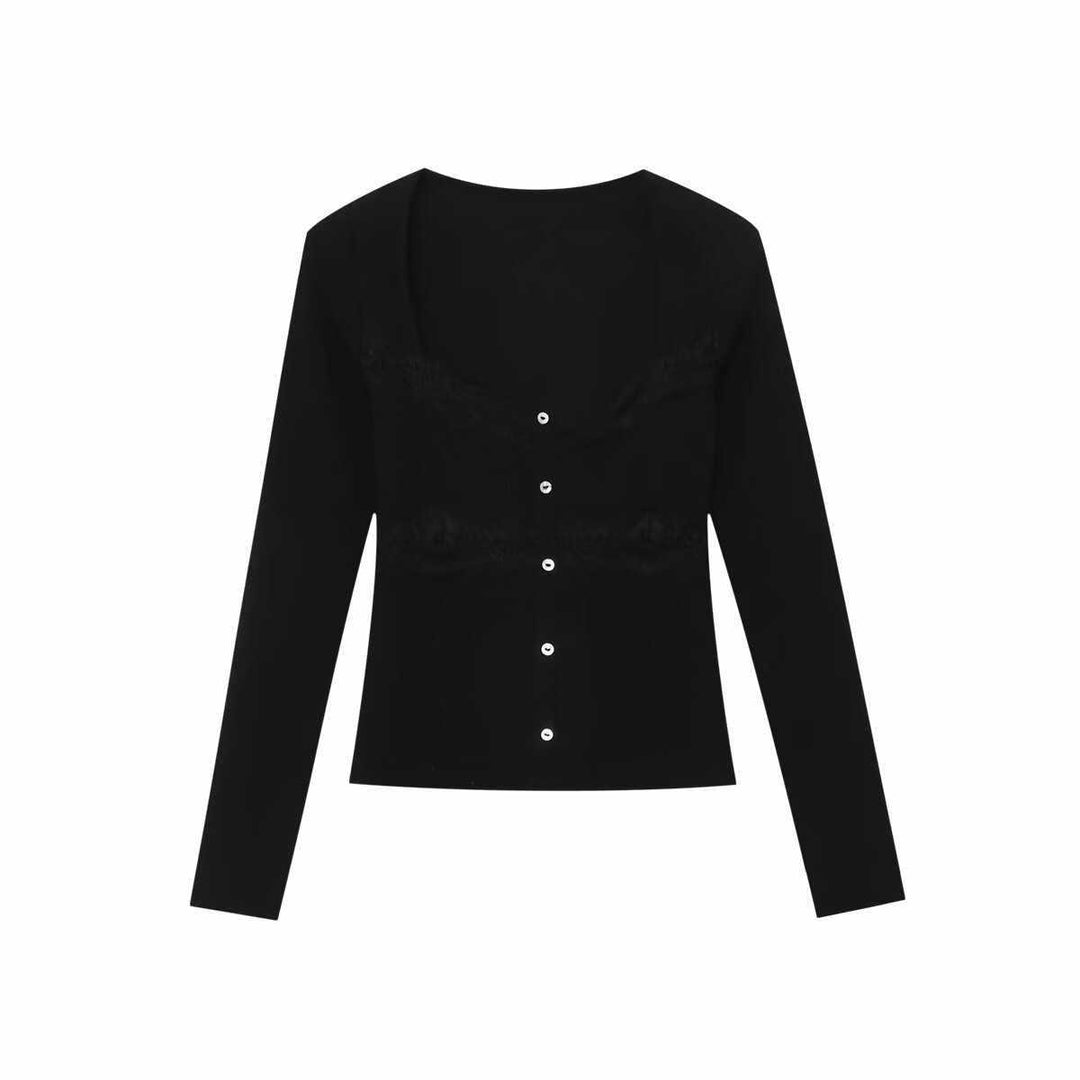 Elegant ladies cardigan knit with lace accents Lune London