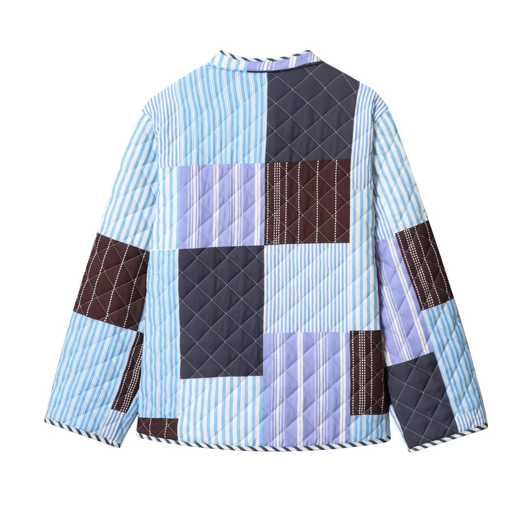 Ladies puffer jacket with colorful patchwork design Lune London