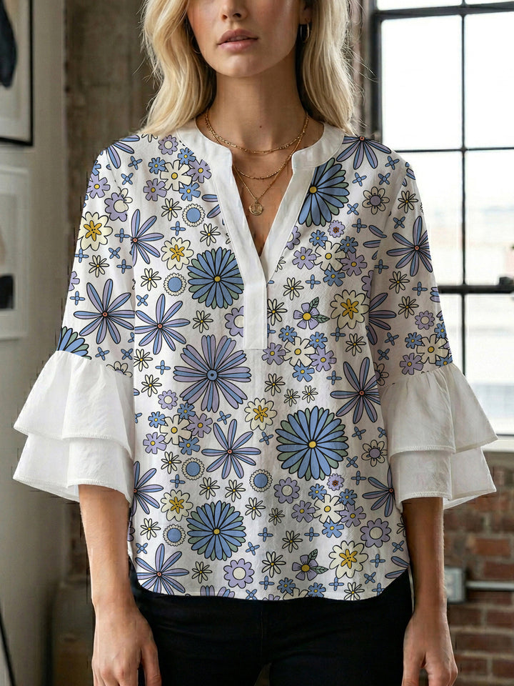 Women's blouse with voluminous sleeves and floral design Lune London