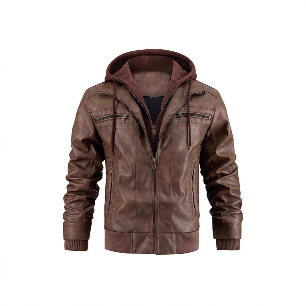 Fashion leather jacket for men with removable hood lining Lune London