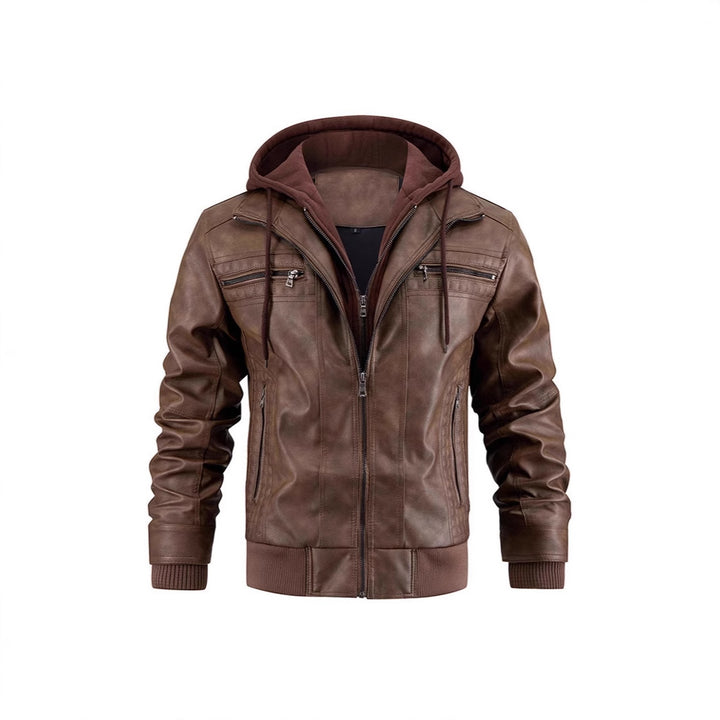 Fashion leather jacket for men with removable hood lining Lune London