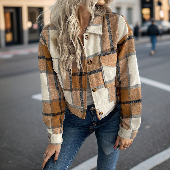 Casual checkered jacket for women cropped style Lune London