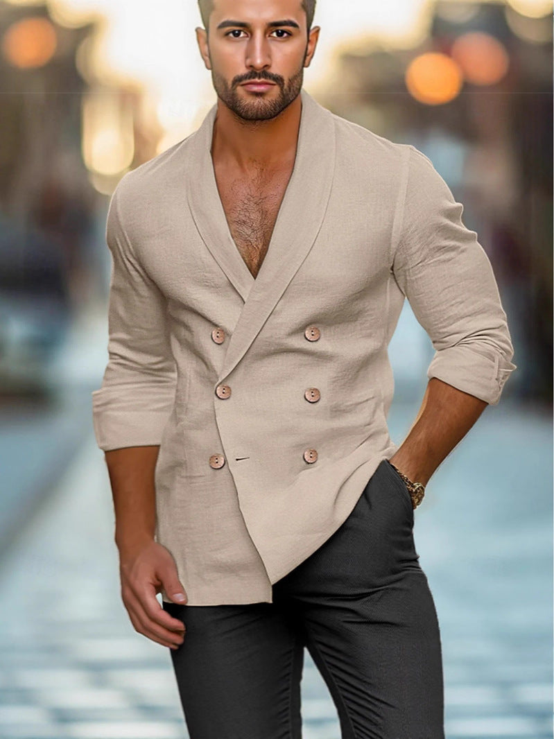 Elegant linen blazer for men with modern fit and double-breasted Lune London