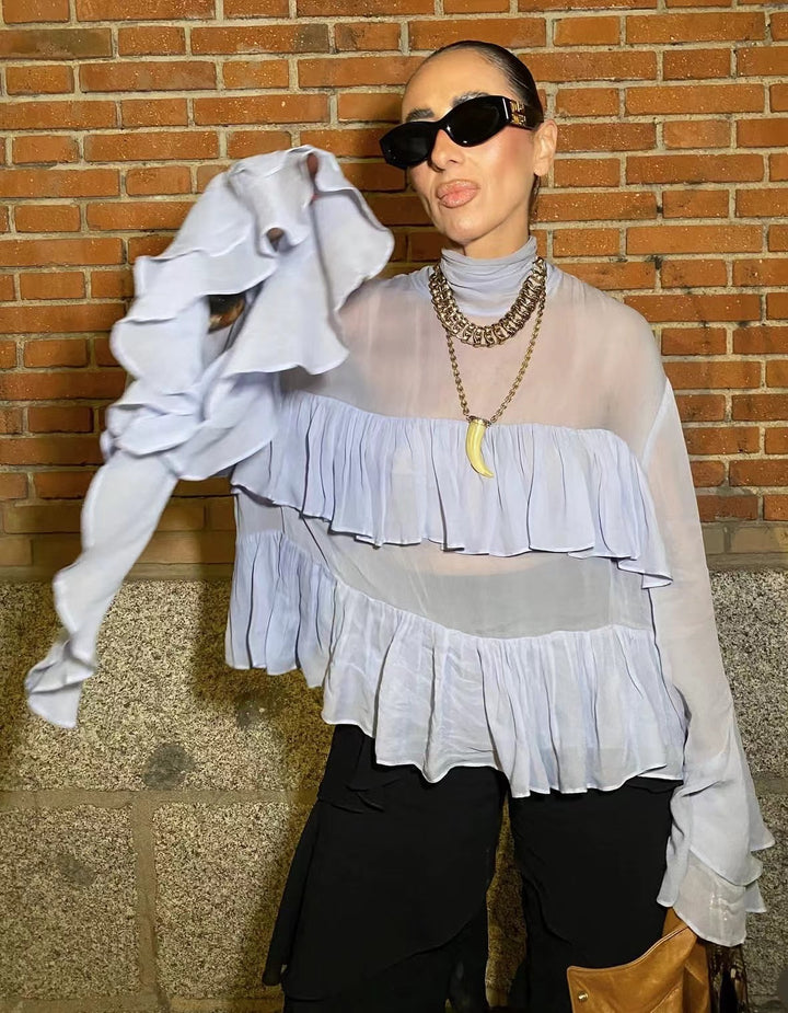 Fluid ruffled blouse for women with elegant details Lune London