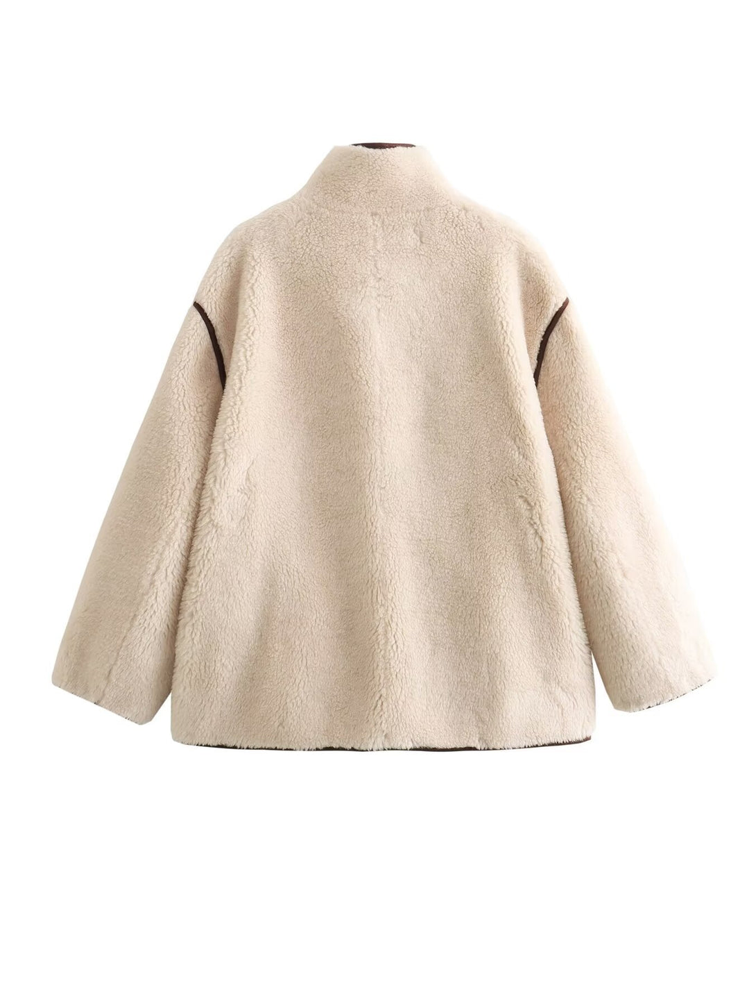 Faux fur jacket for women with a stylish high collar and practical pockets Lune London