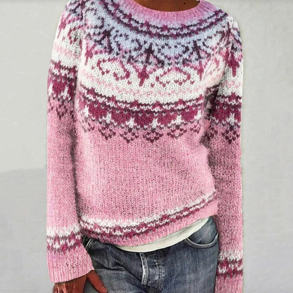 Pull en tricot pour femmes avec un motif fair-isle unique et une coupe décontractée Chic & Stil