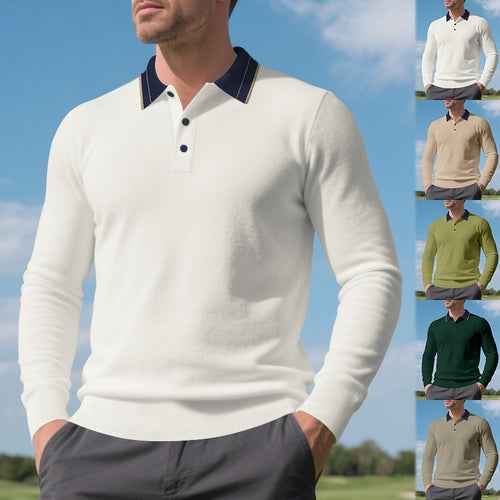 Men's long sleeve polo shirt with elegant collar Lune London